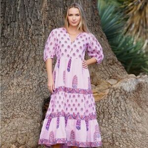 Dolma Remi block print Pink Patterned Maxi Dress NWT